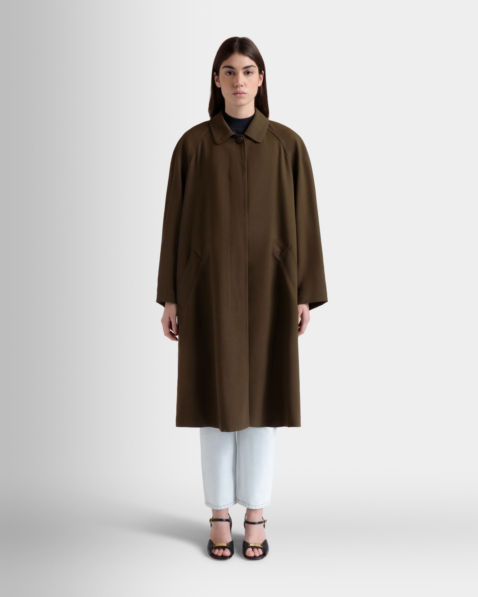 Manteau En Gabardine Fluide Military Green - Femme - Bally - 02