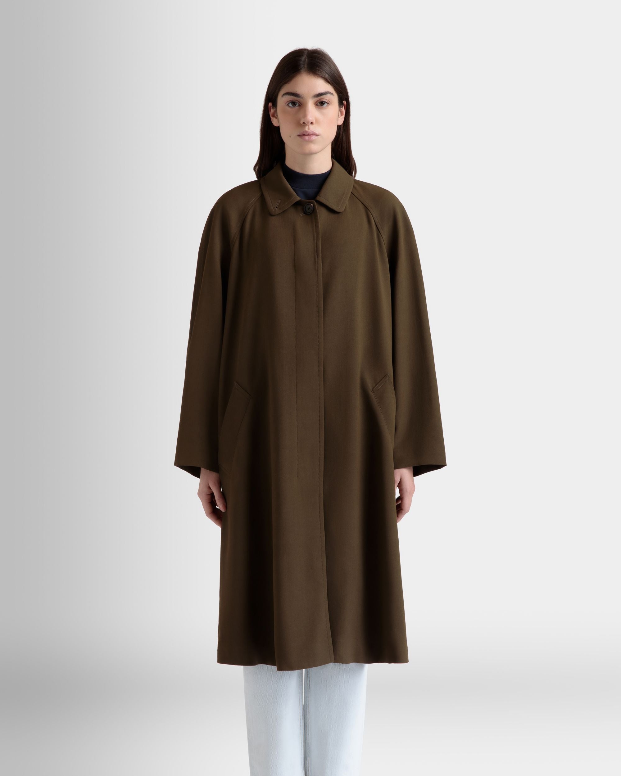 Manteau En Gabardine Fluide Military Green - Femme - Bally - 08