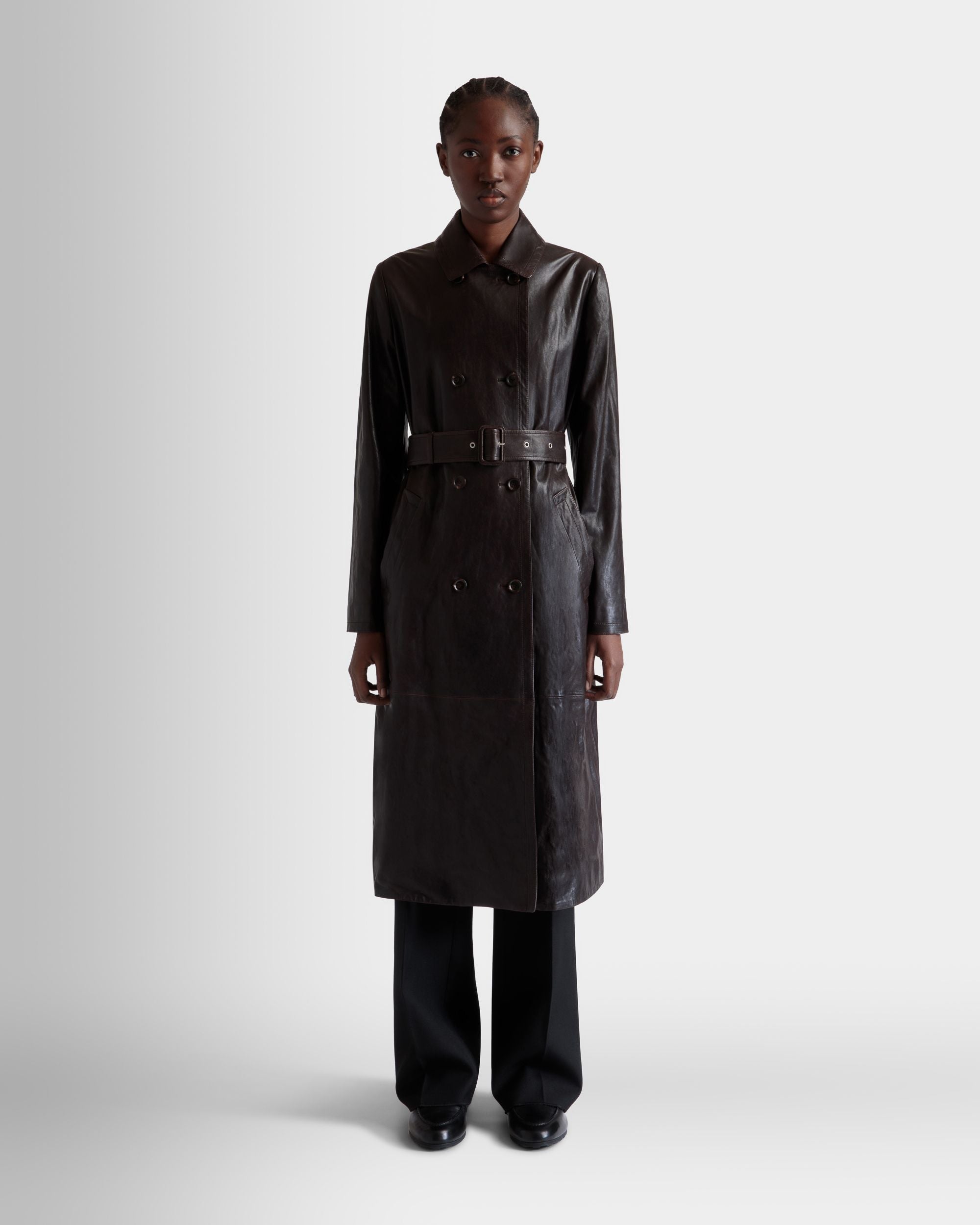 Manteau Ceinturé En Cuir Ebano - Femme - Bally - 02
