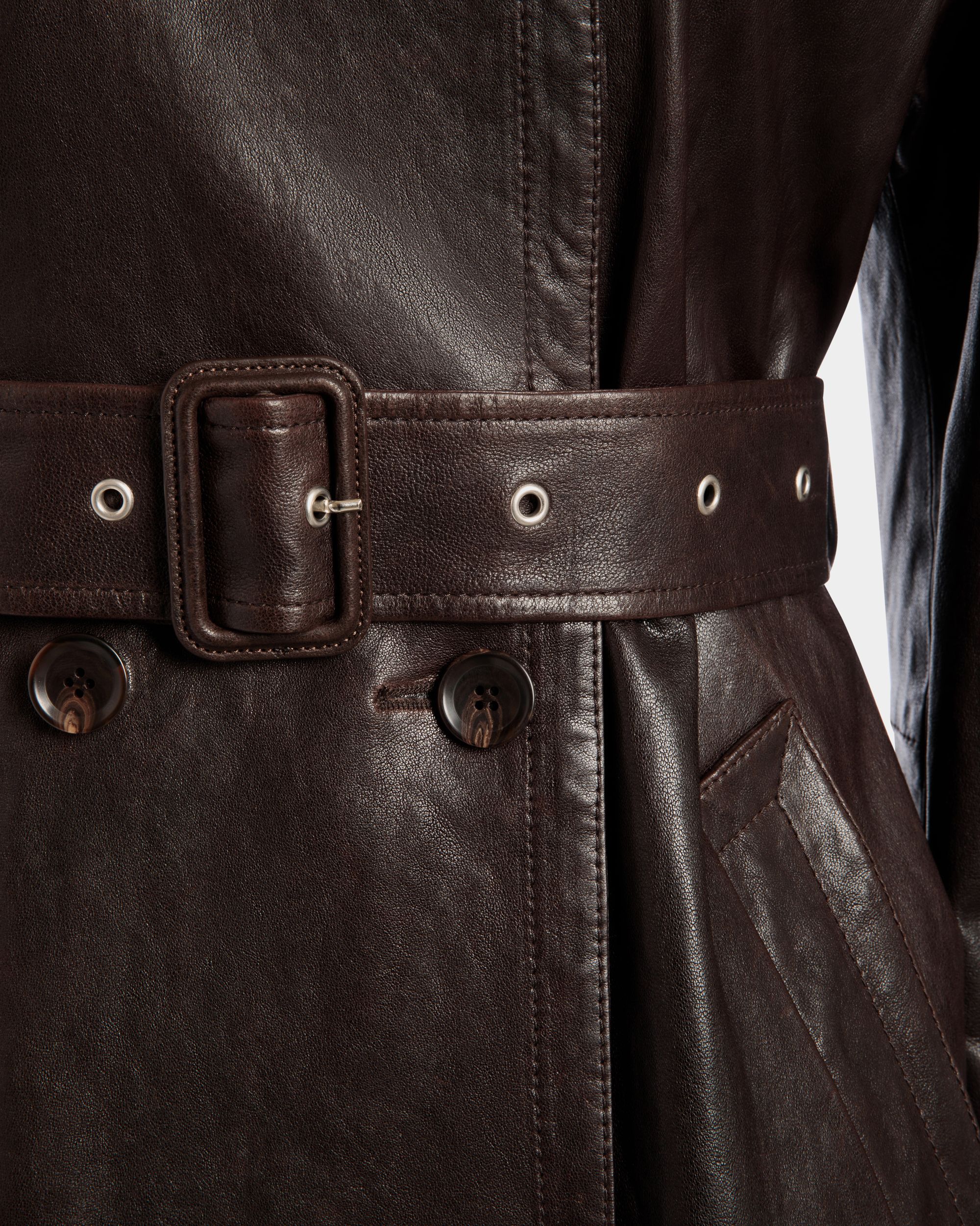 Manteau Ceinturé En Cuir Ebano - Femme - Bally - 04