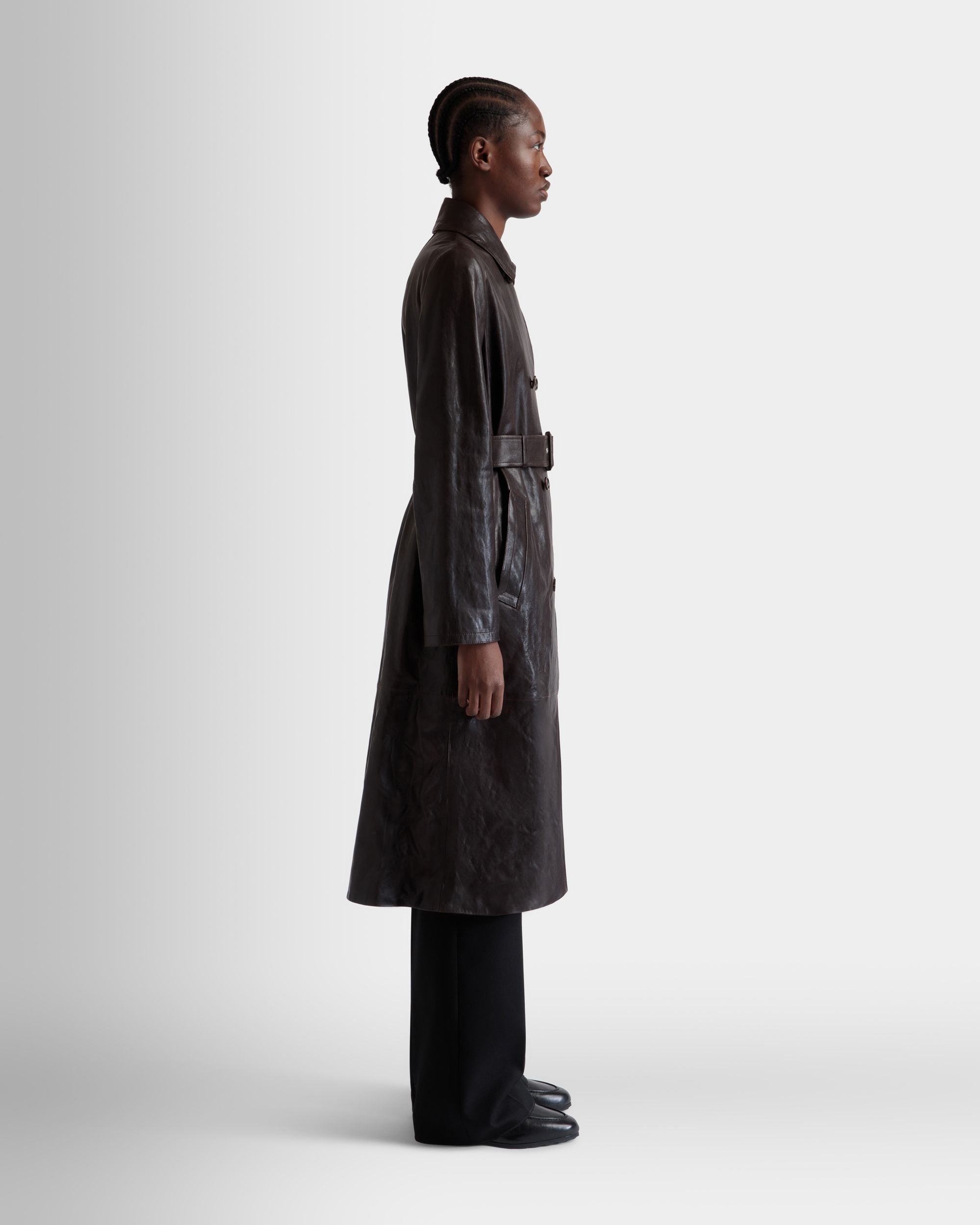 Manteau Ceinturé En Cuir Ebano - Femme - Bally - 05