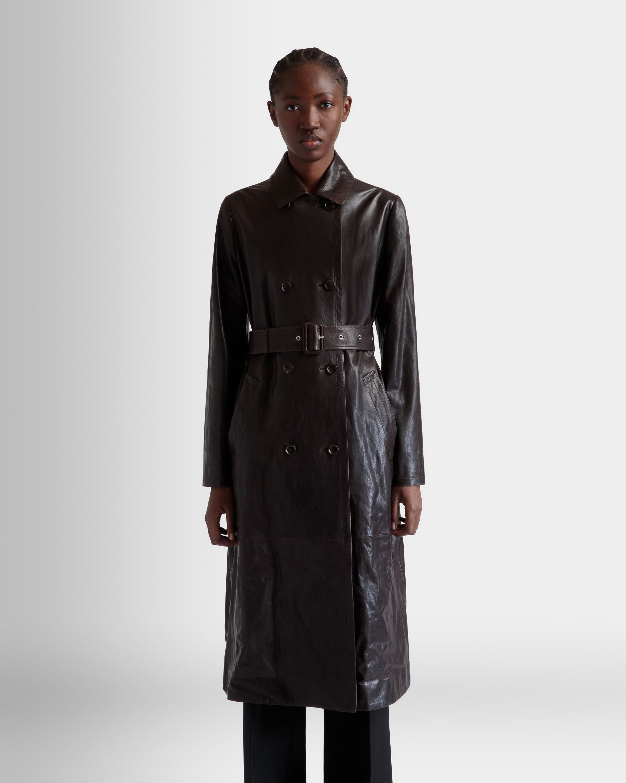 Manteau Ceinturé En Cuir Ebano - Femme - Bally - 08