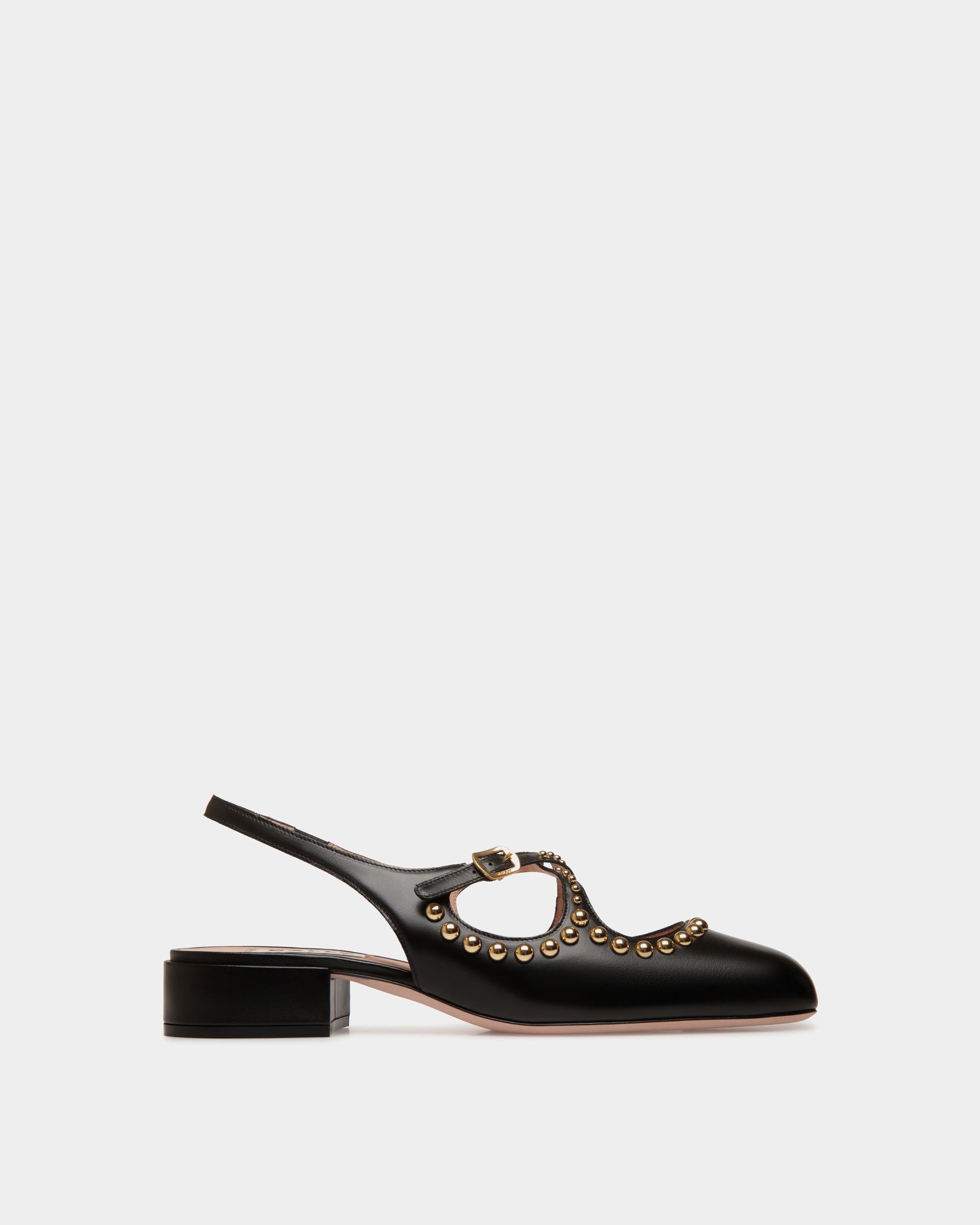 Escarpin Slingback Ballyrina En Cuir Noir Avec Clous - Femme - Bally - 01