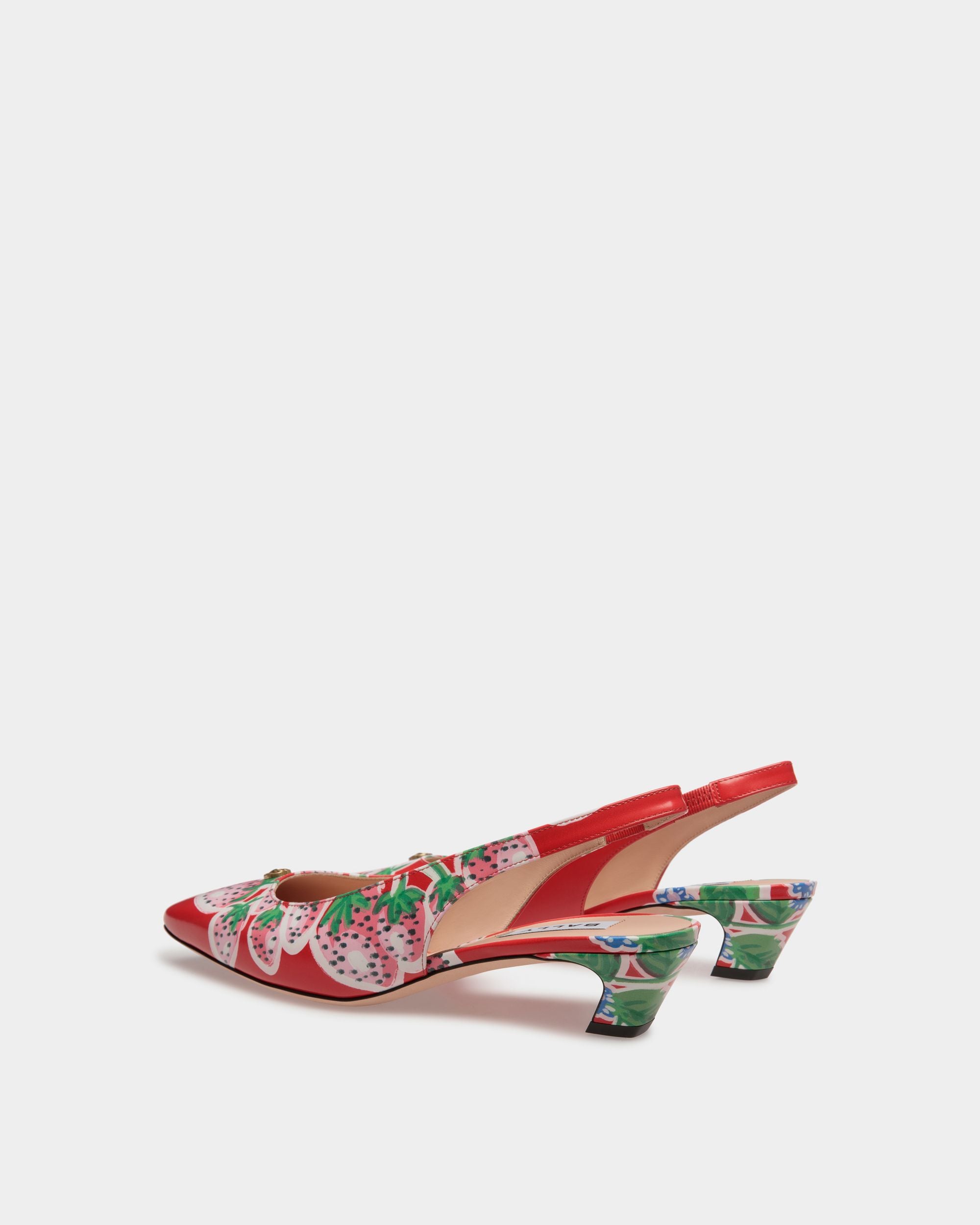 Escarpin Slingback Sylt Pour Femme En Cuir Brossé Imprimé Strawberry - Femme - Bally - 04
