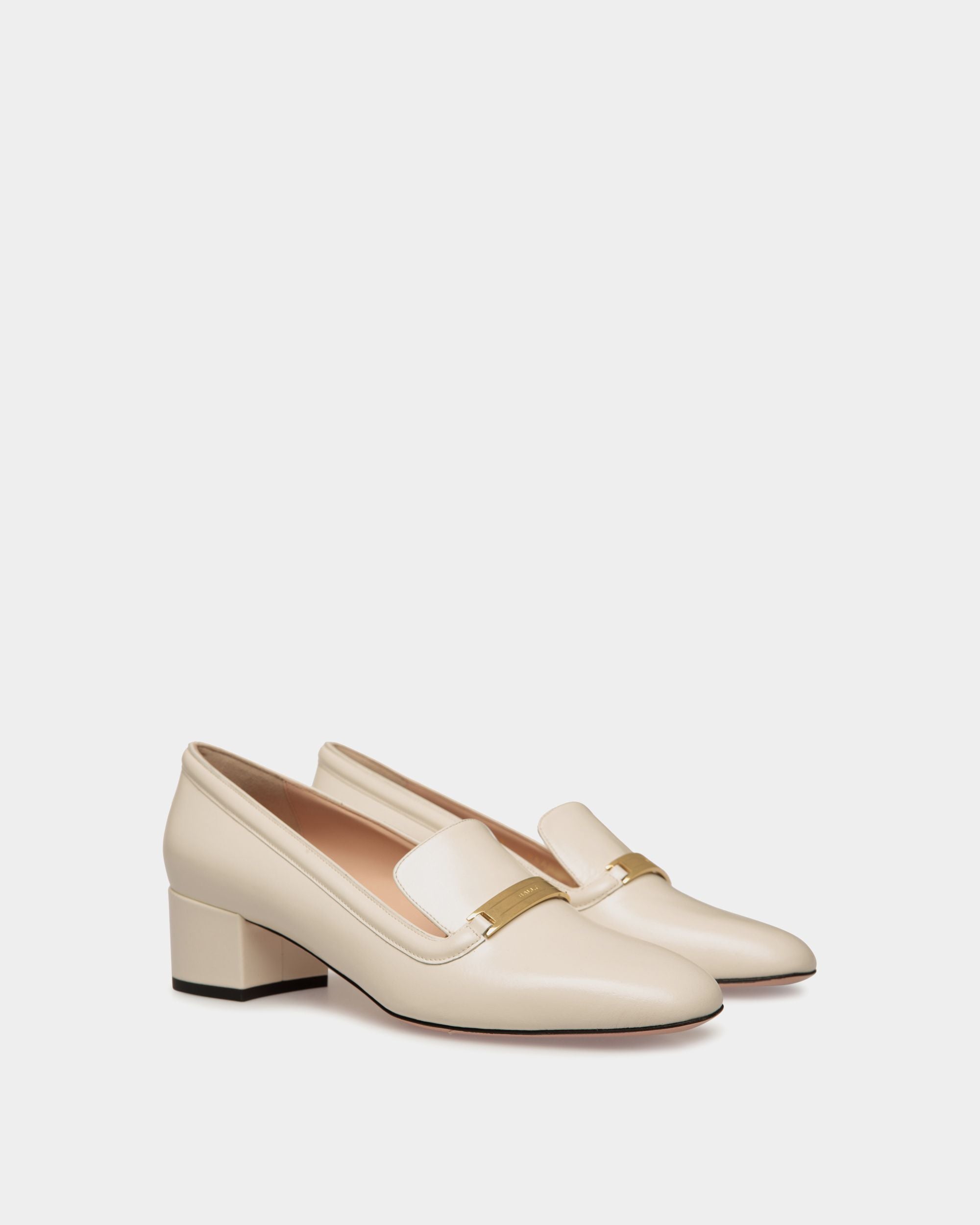 Escarpin Deco En Cuir Blanc - Femme - Bally - 03