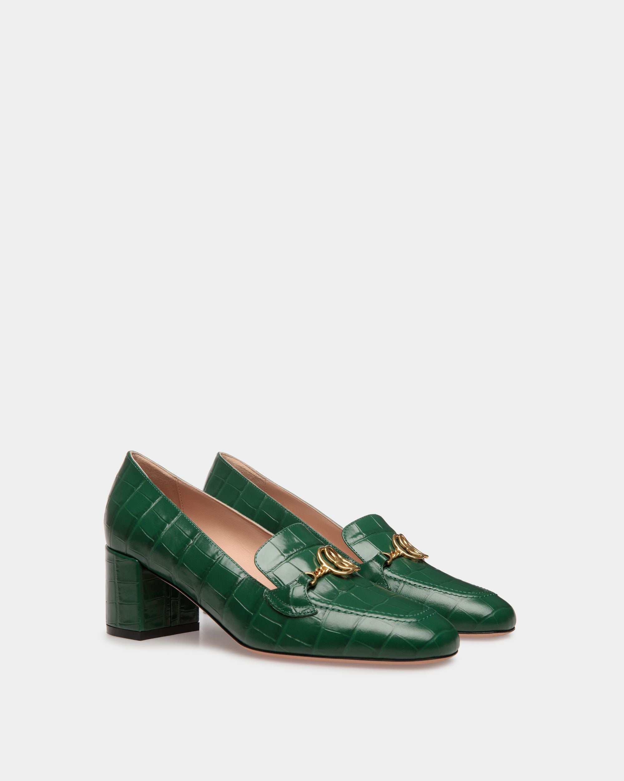 Mocassins Daily Emblem En cuir couleur Kelly Green - Femme - Bally - 02