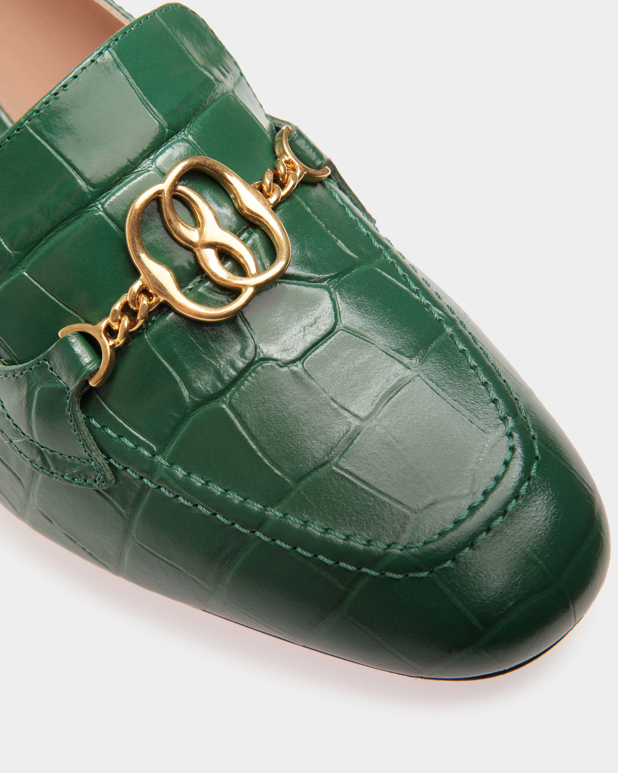 Mocassins Daily Emblem En cuir couleur Kelly Green - Femme - Bally - 04