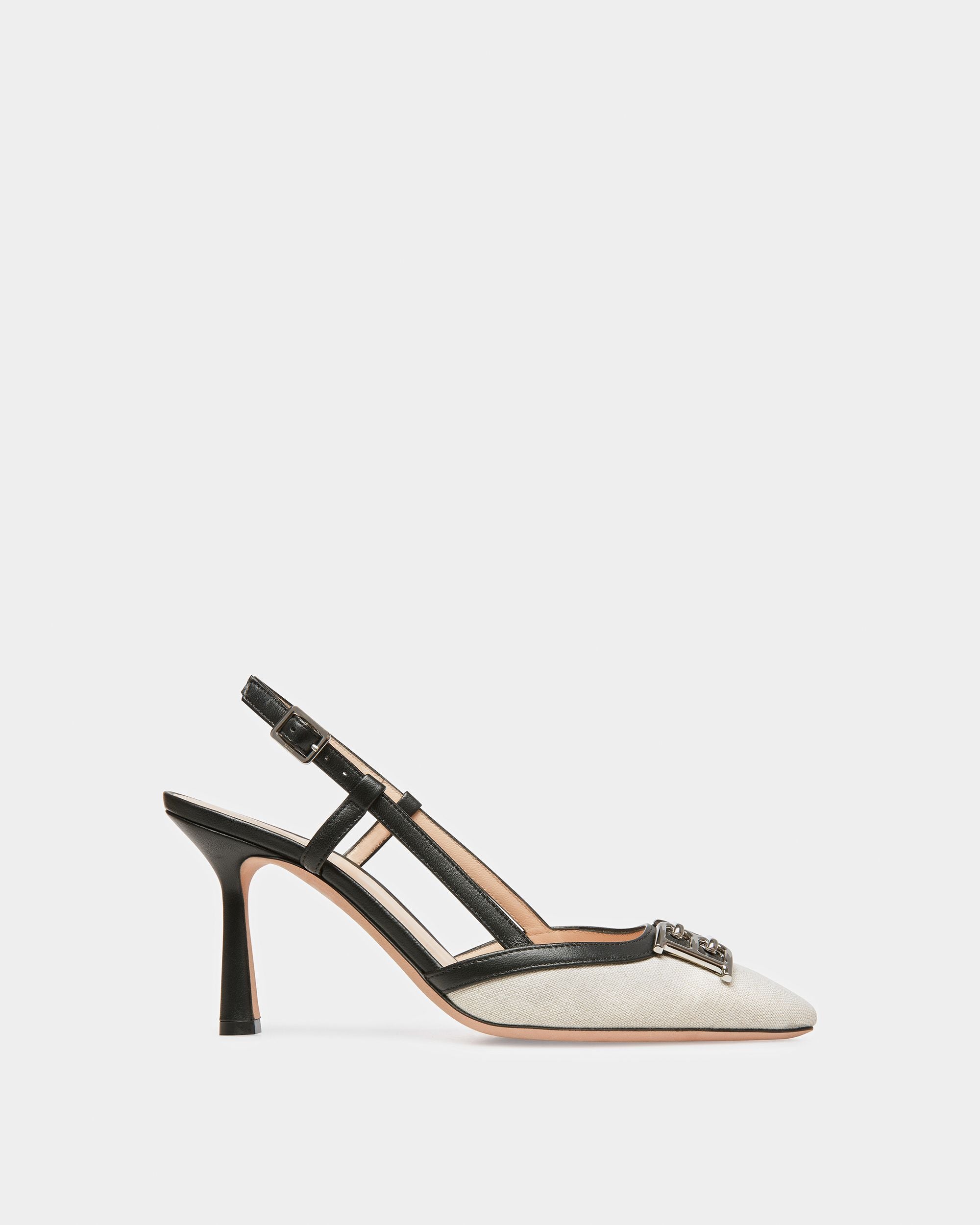 Eva Escarpins Slingback En Cuir Et Toile Naturel Et Noir - Femme - Bally - 01