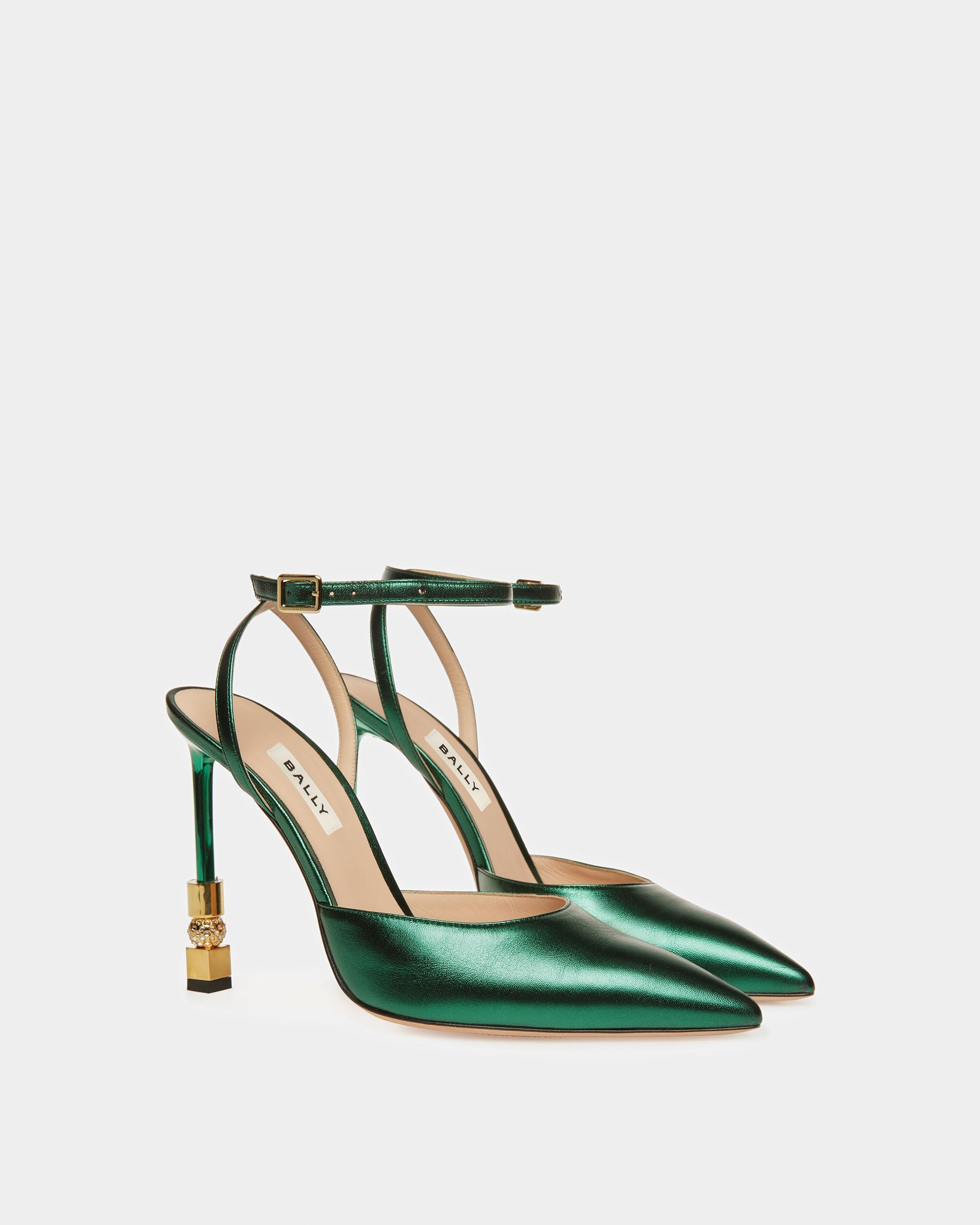 Escarpin Avec Bride De Cheville Block En Cuir Métallisé - Femme - Bally - 03
