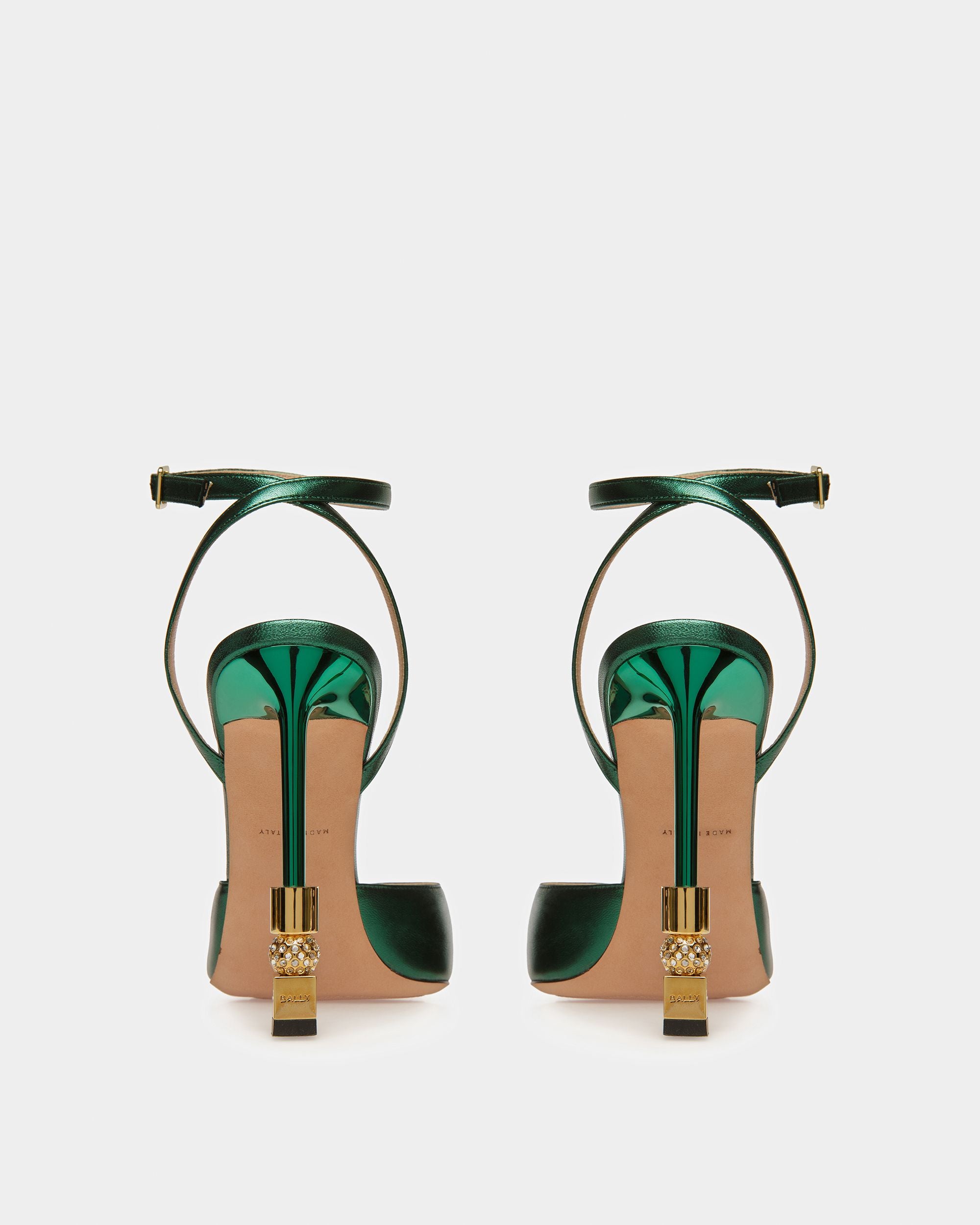 Escarpin Avec Bride De Cheville Block En Cuir Métallisé - Femme - Bally - 04