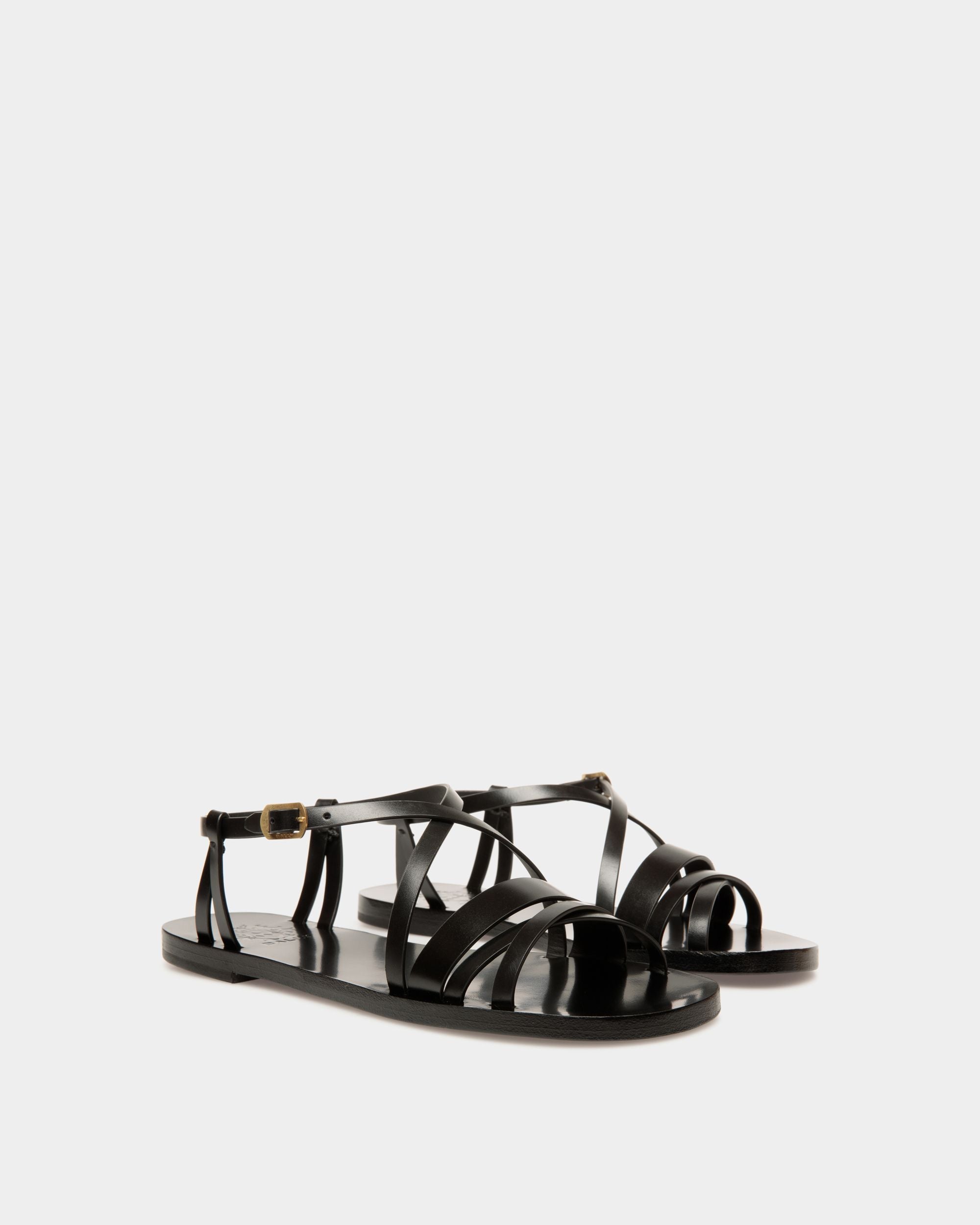 Sandale À Talon Plat Salis En Cuir Noir - Femme - Bally - 03