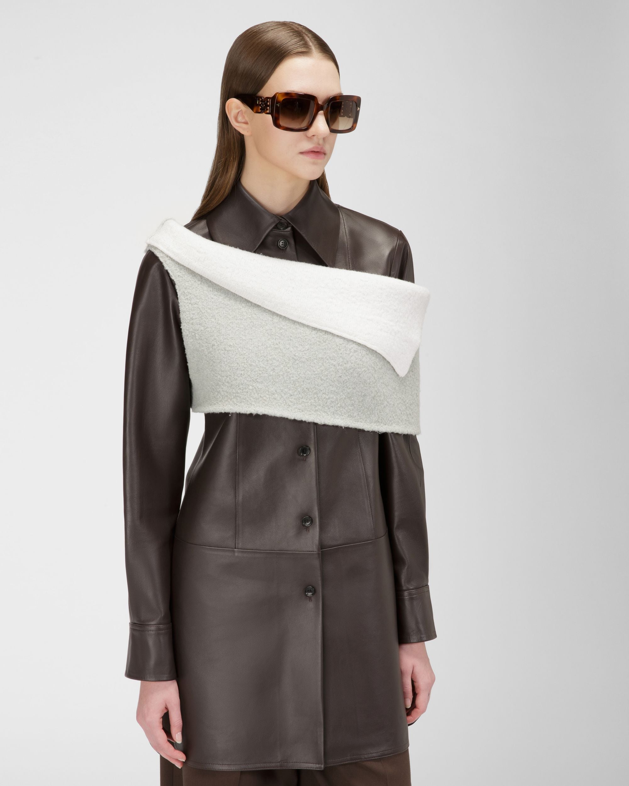 Écharpe En Laine Mélangée Gris Et Ivoire - Femme - Bally - 02