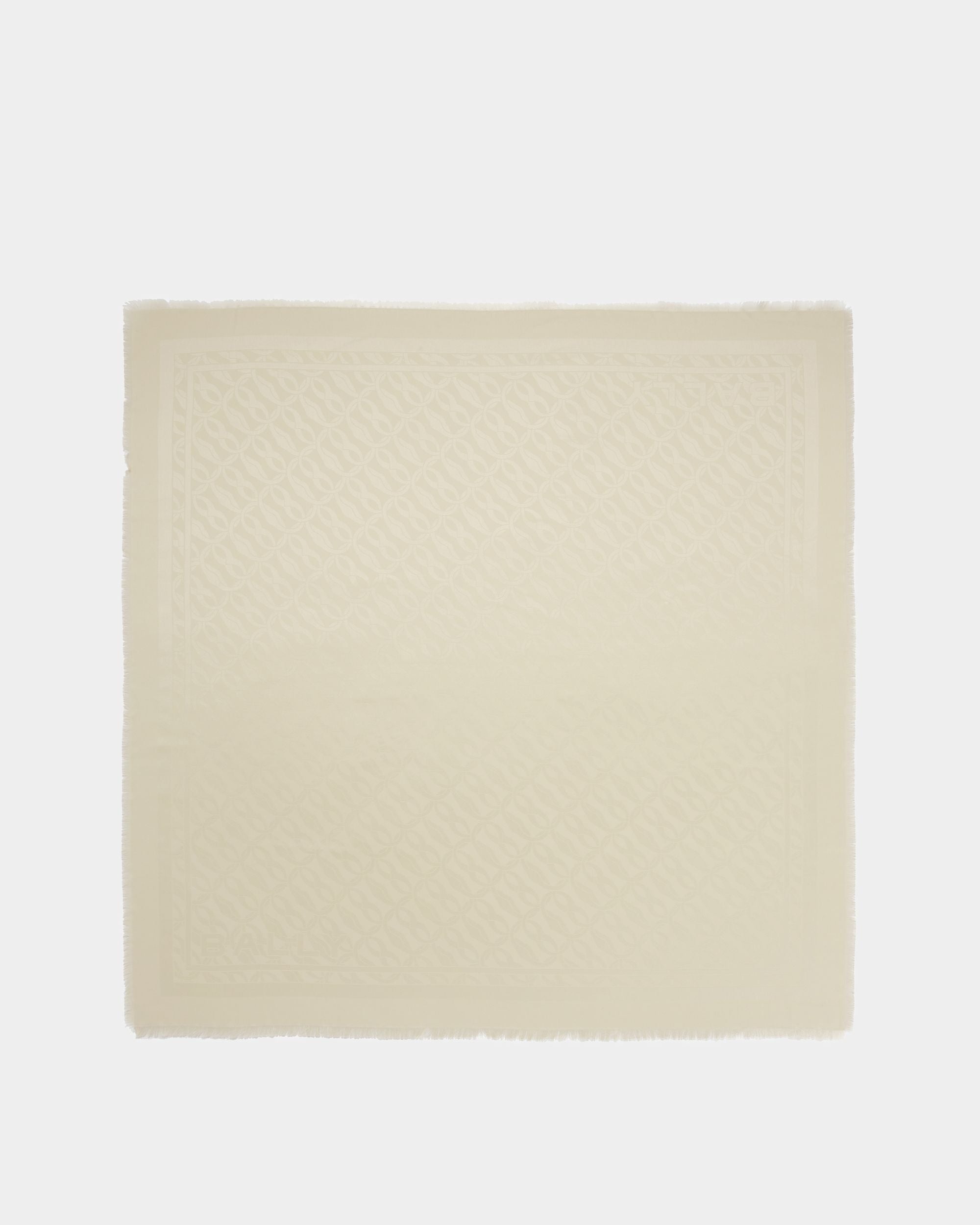 Écharpe Avec Jacquard Emblem En Soie Et Laine Light Beige - Femme - Bally - 01