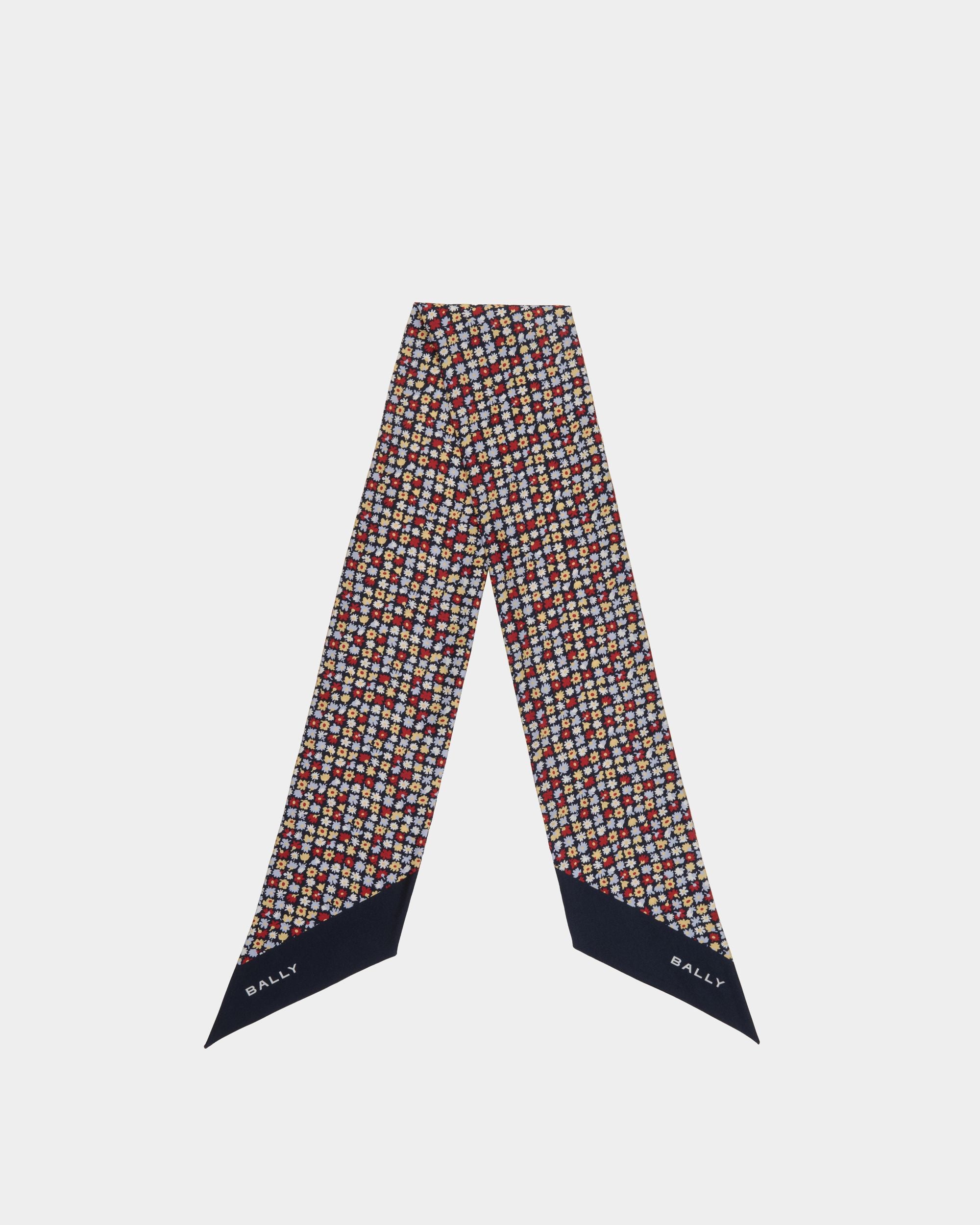 Foulard Avec Motif Microflowers En Soie Navy Blue - Femme - Bally - 01