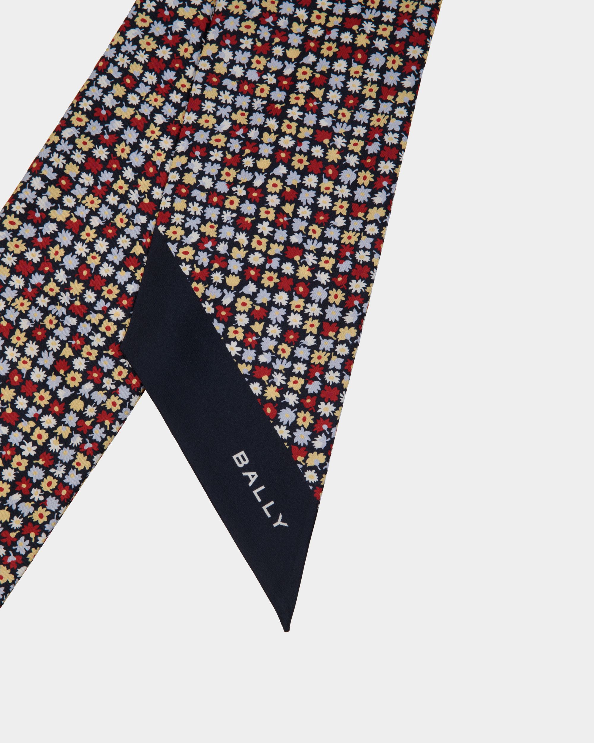 Foulard Avec Motif Microflowers En Soie Navy Blue - Femme - Bally - 02