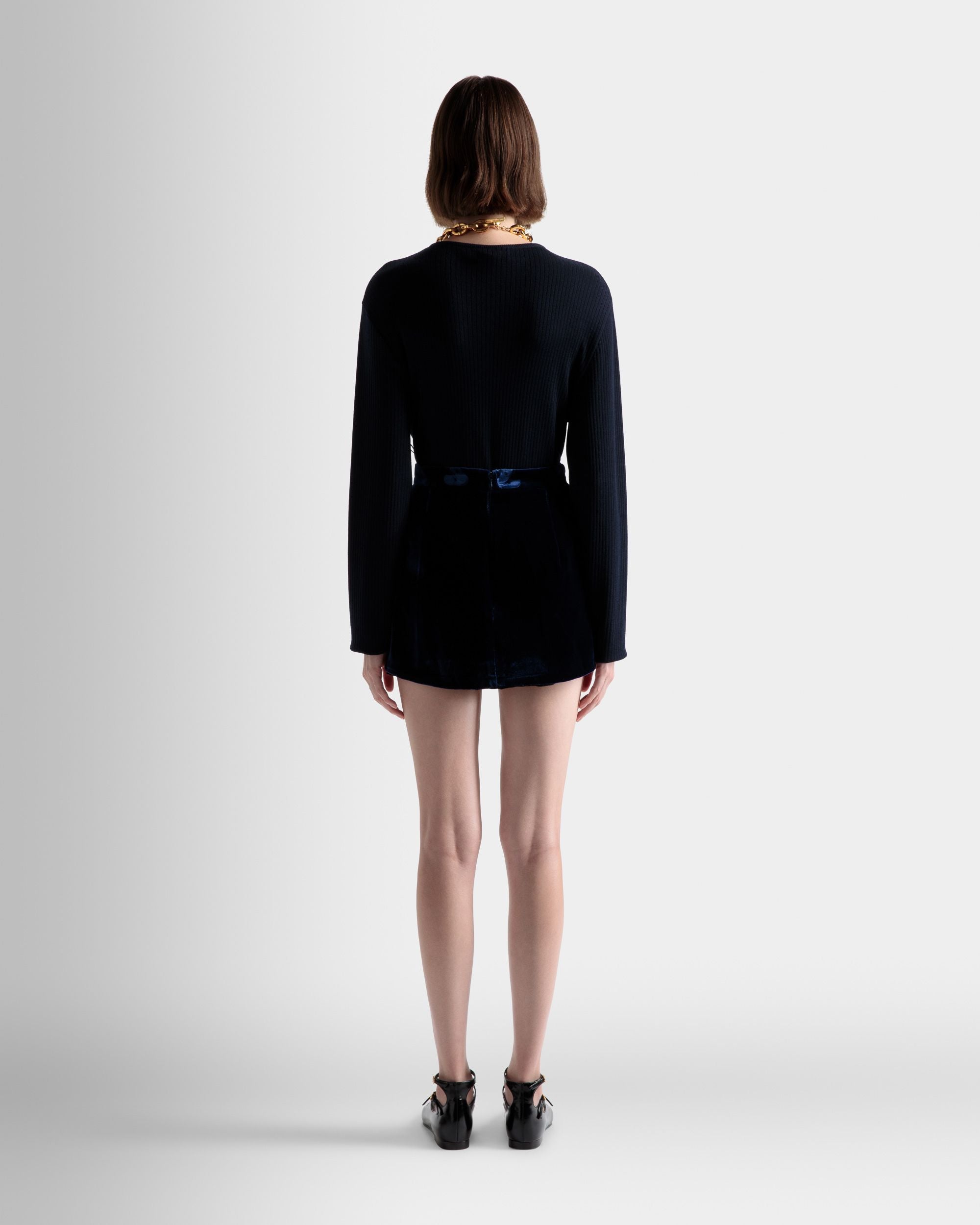 Mini-Jupe En Velours Bleu Marine - Femme - Bally - 06