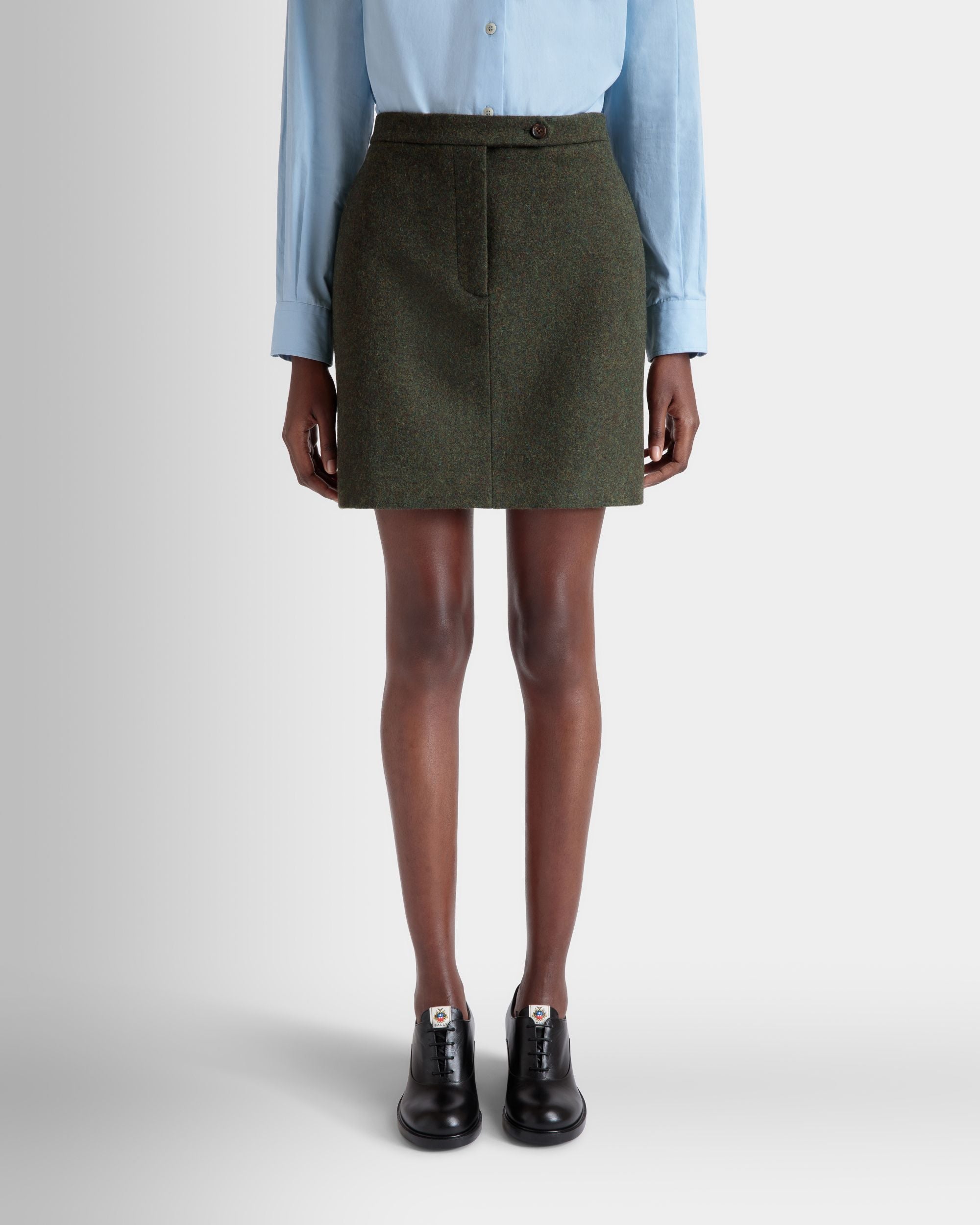 Mini-Jupe En Laine Vert Foncé - Femme - Bally - 03