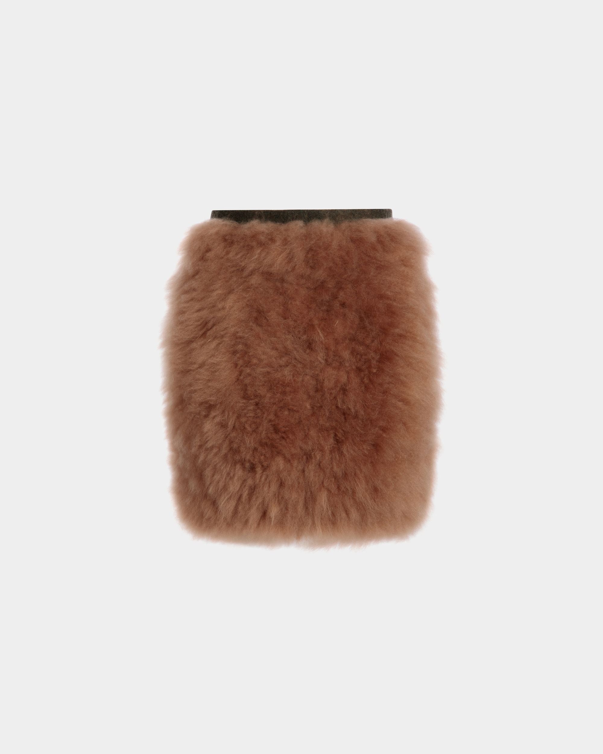 Minijupe En Laine Et Peau De Mouton Retourné Dark Green Et Praline Beige - Femme - Bally - 01