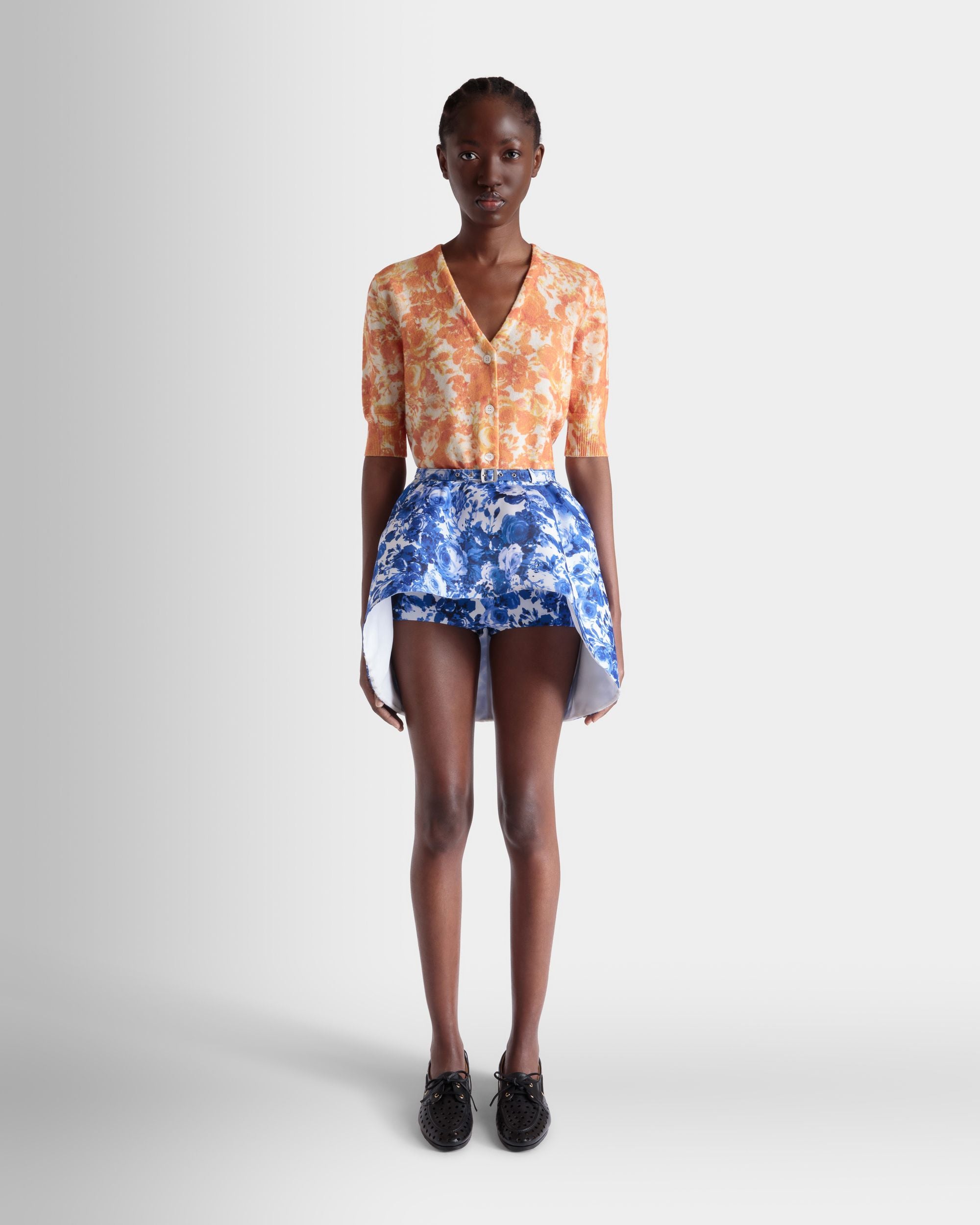 Minijupe En Soie Bleue Avec Imprimé Rosengarten - Femme - Bally - 02