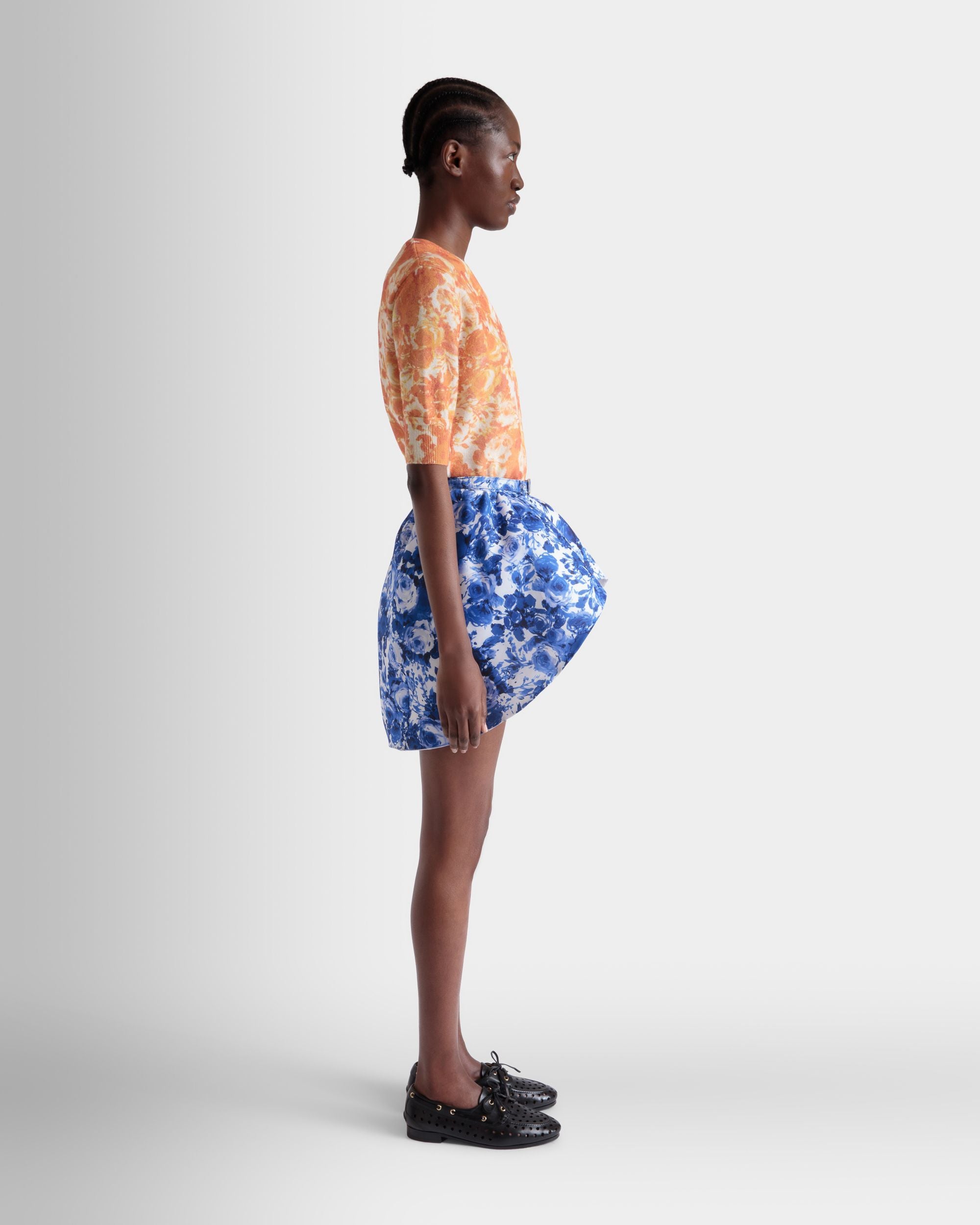 Minijupe En Soie Bleue Avec Imprimé Rosengarten - Femme - Bally - 05