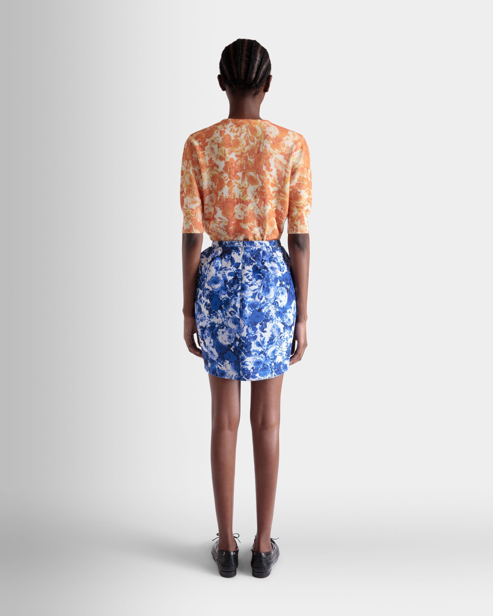 Minijupe En Soie Bleue Avec Imprimé Rosengarten - Femme - Bally - 06