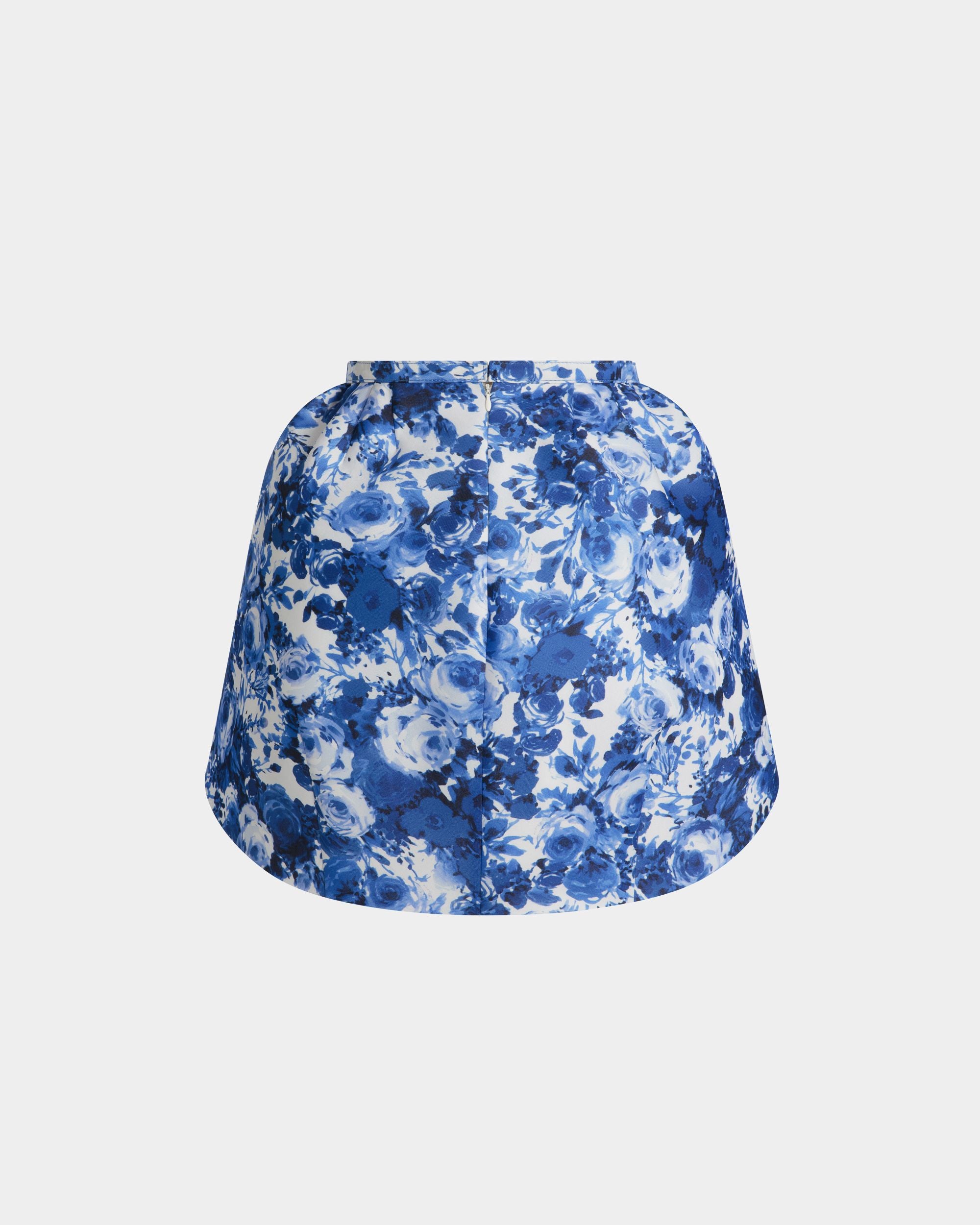 Minijupe En Soie Bleue Avec Imprimé Rosengarten - Femme - Bally - 07