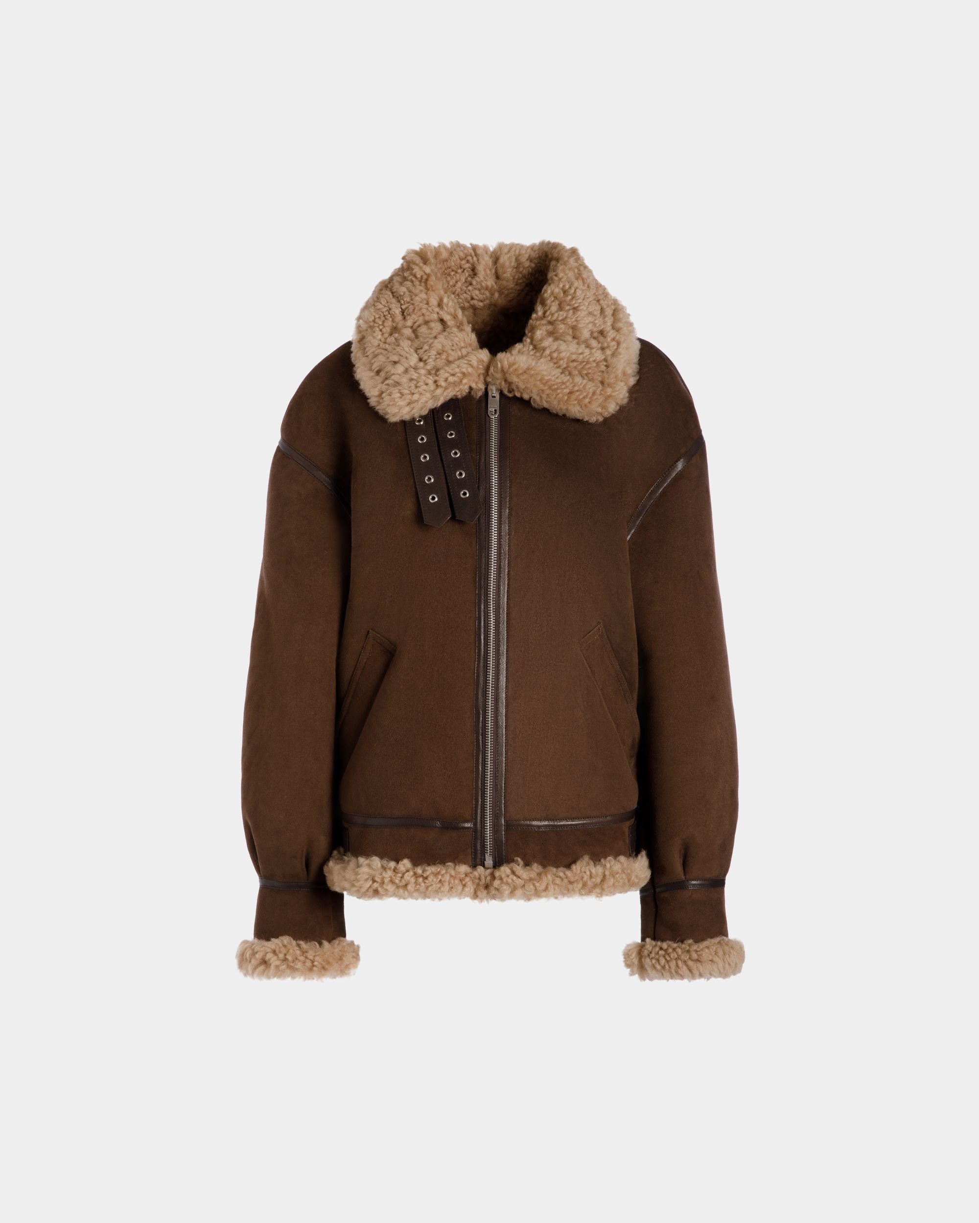 Blouson Aviateur En Mouton Retourné Marron - Femme - Bally - 01