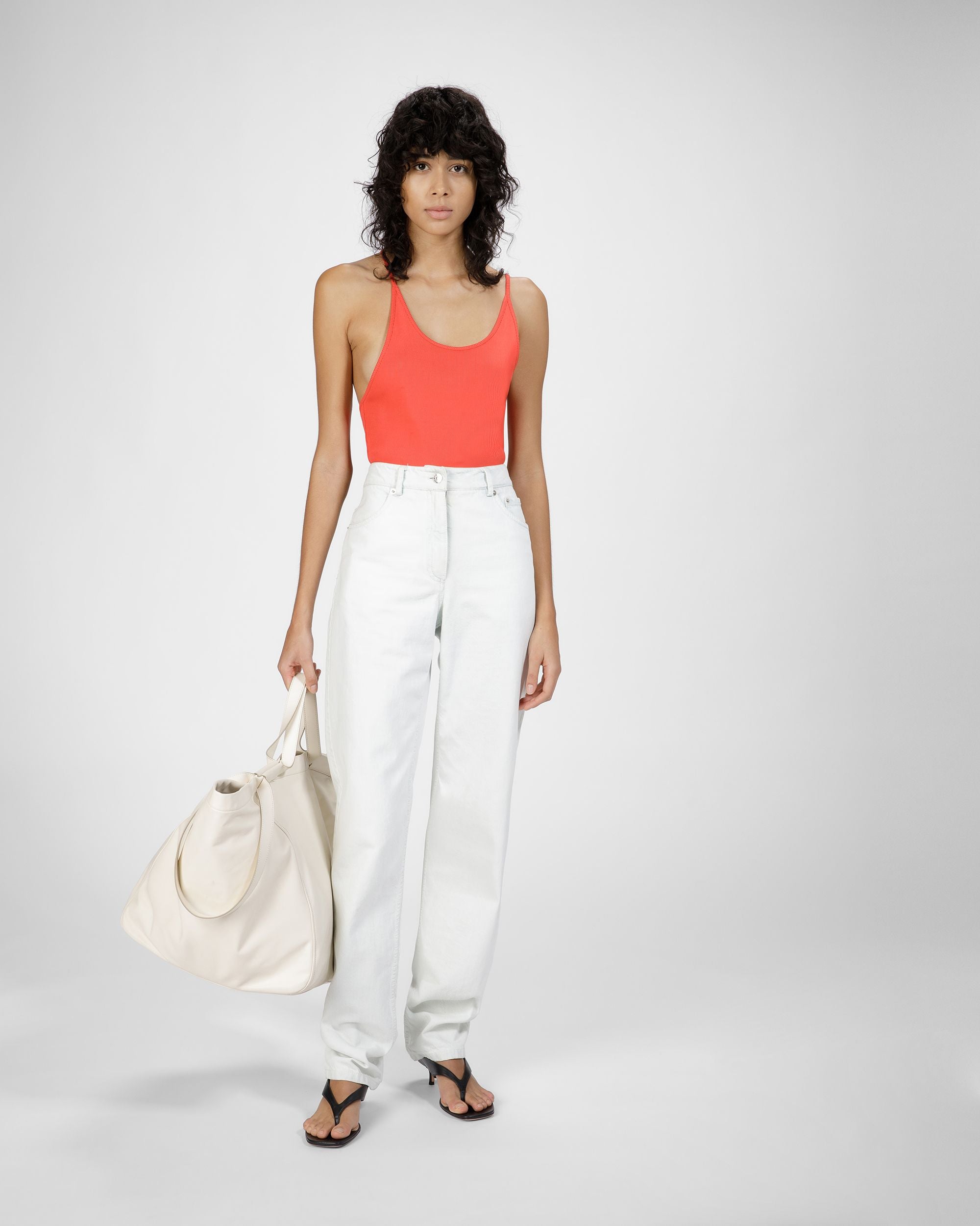 Pantalon En Denim De Coton Blanc Délavé - Femme - Bally - 02