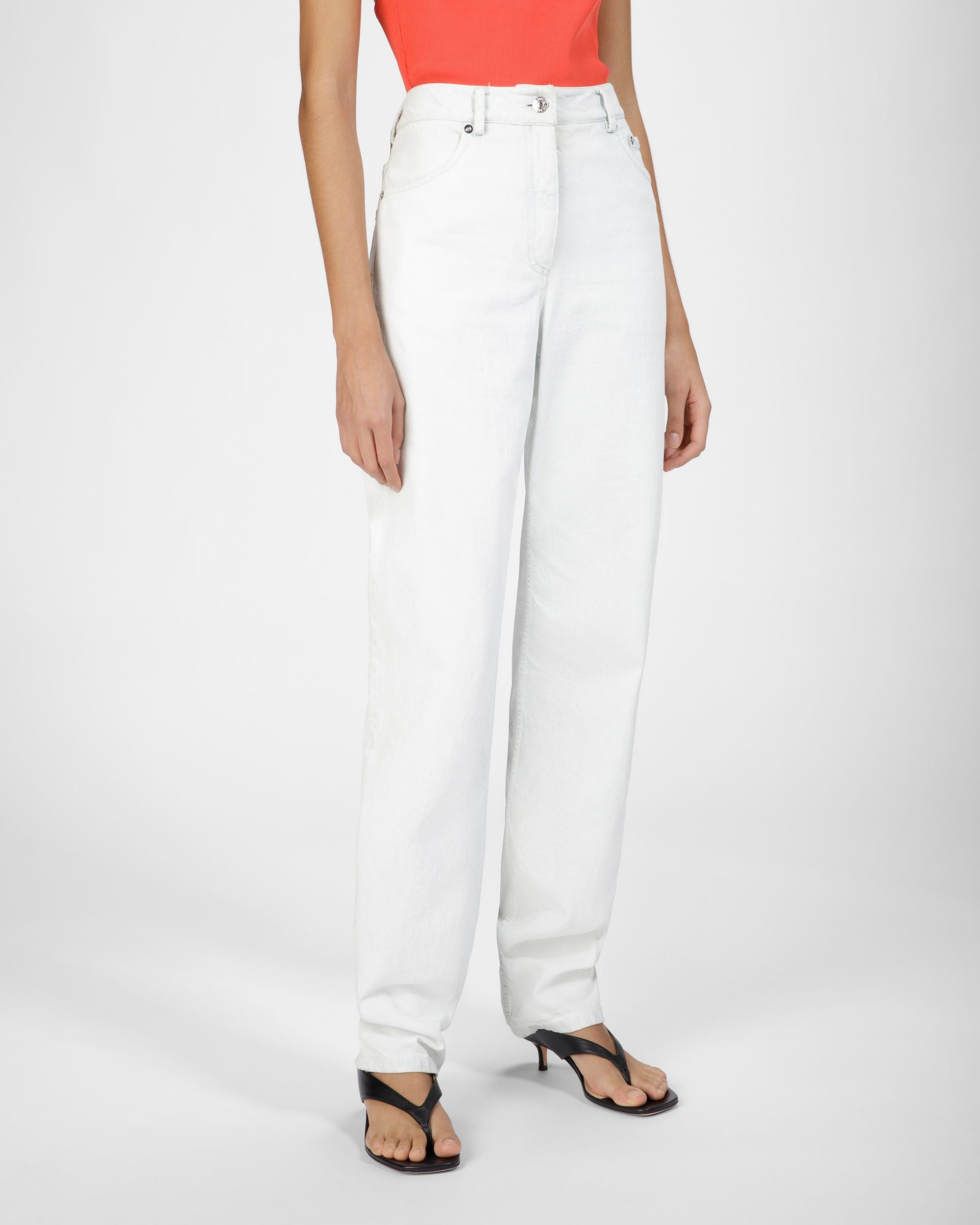 Pantalon En Denim De Coton Blanc Délavé - Femme - Bally - 03