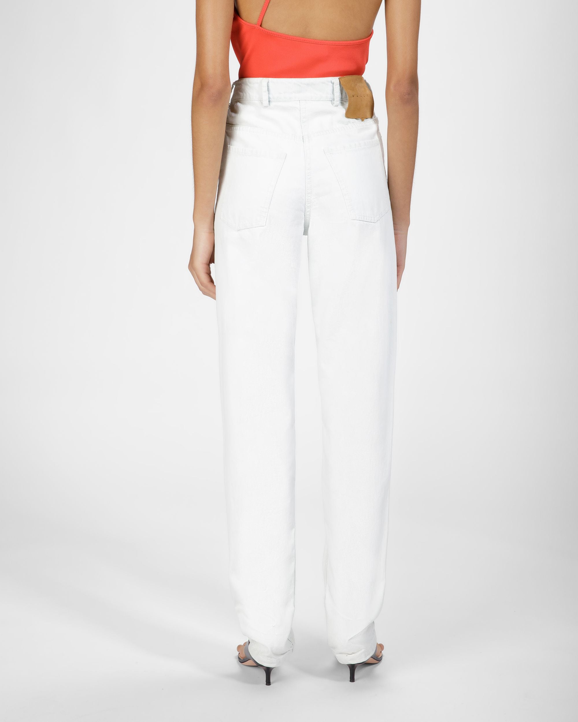 Pantalon En Denim De Coton Blanc Délavé - Femme - Bally - 05