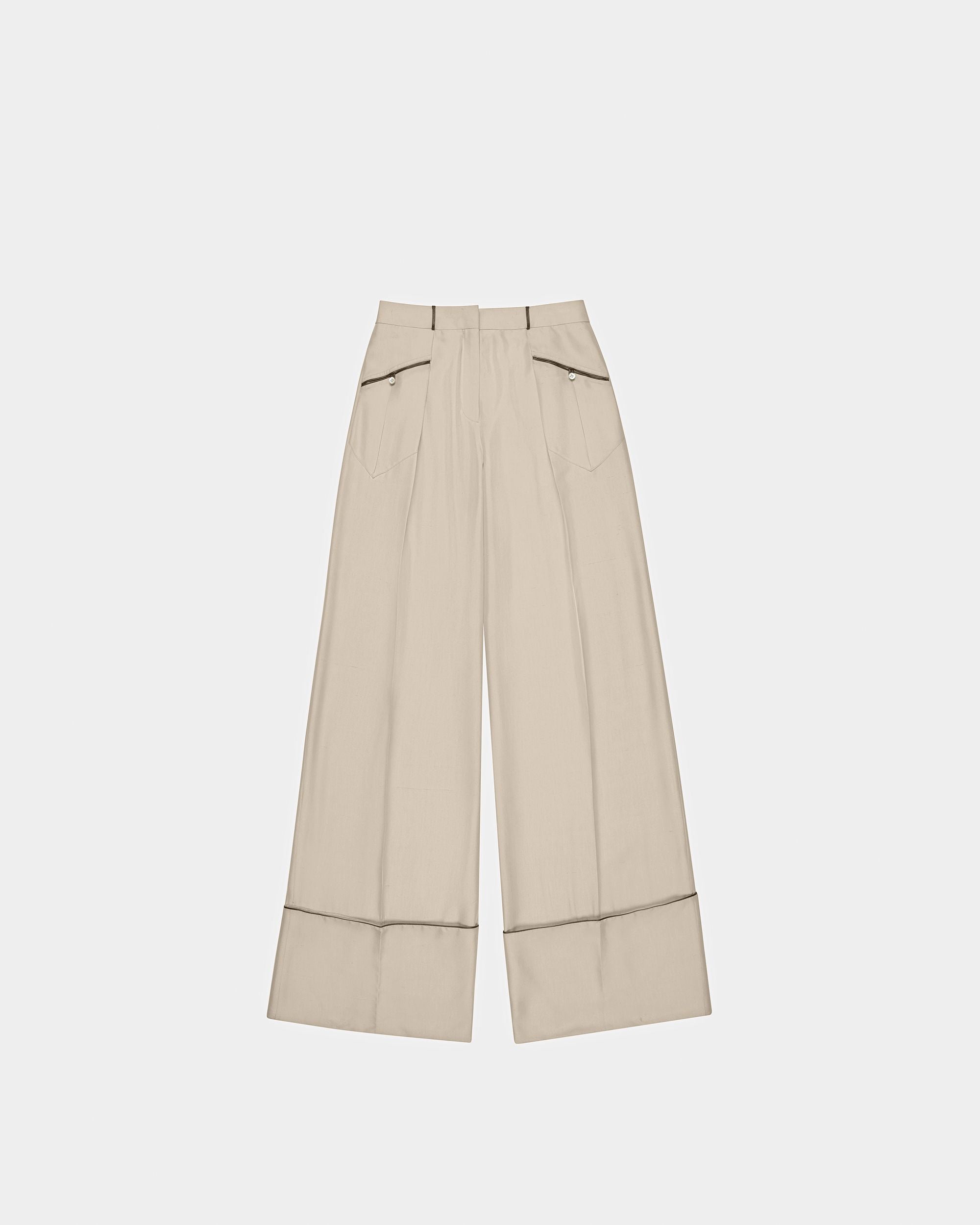 Pantalon En Soie À Jambe Large De Couleur Ivoire - Femme - Bally - 06