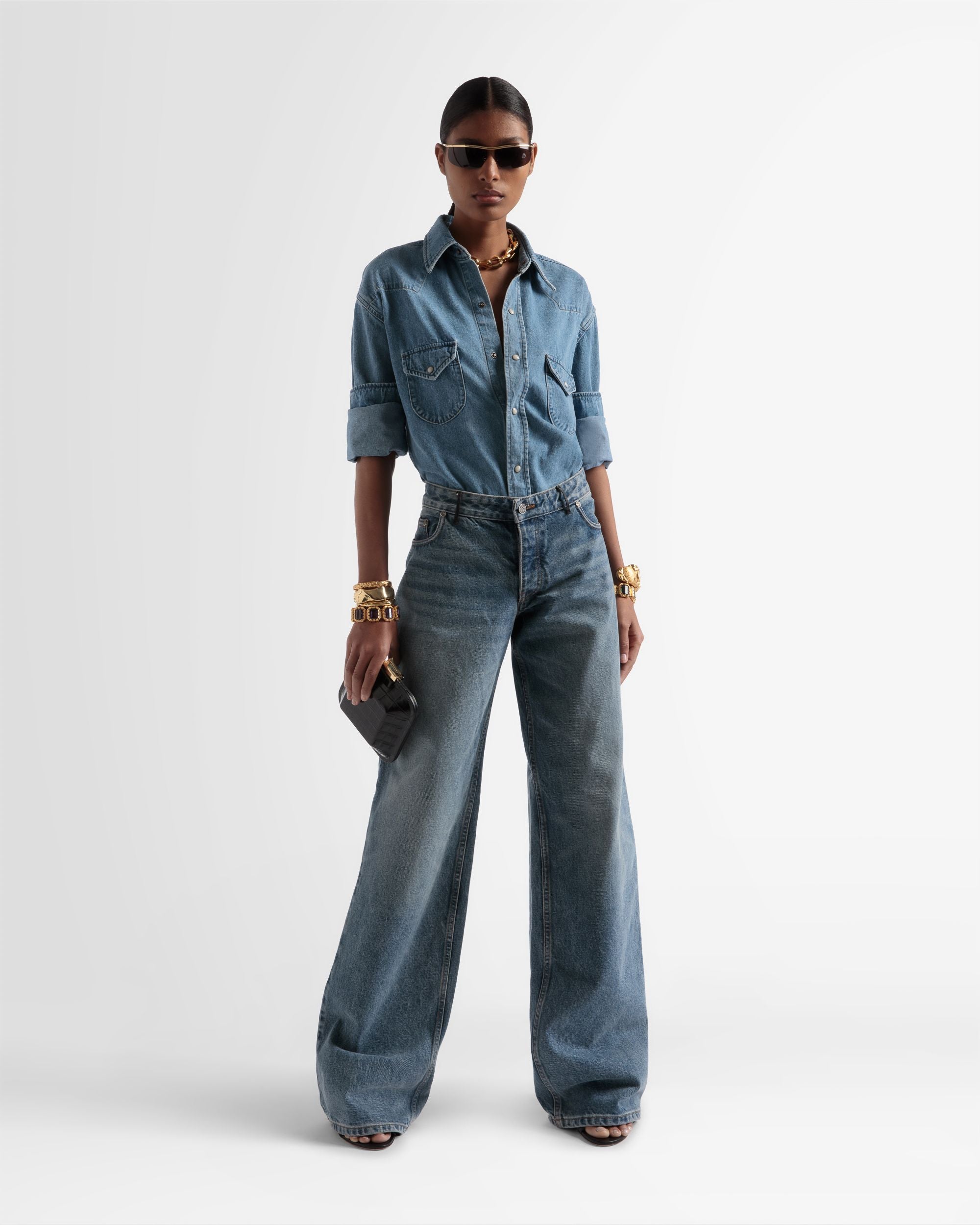 Pantalon Large En Denim - Femme - Bally - 01