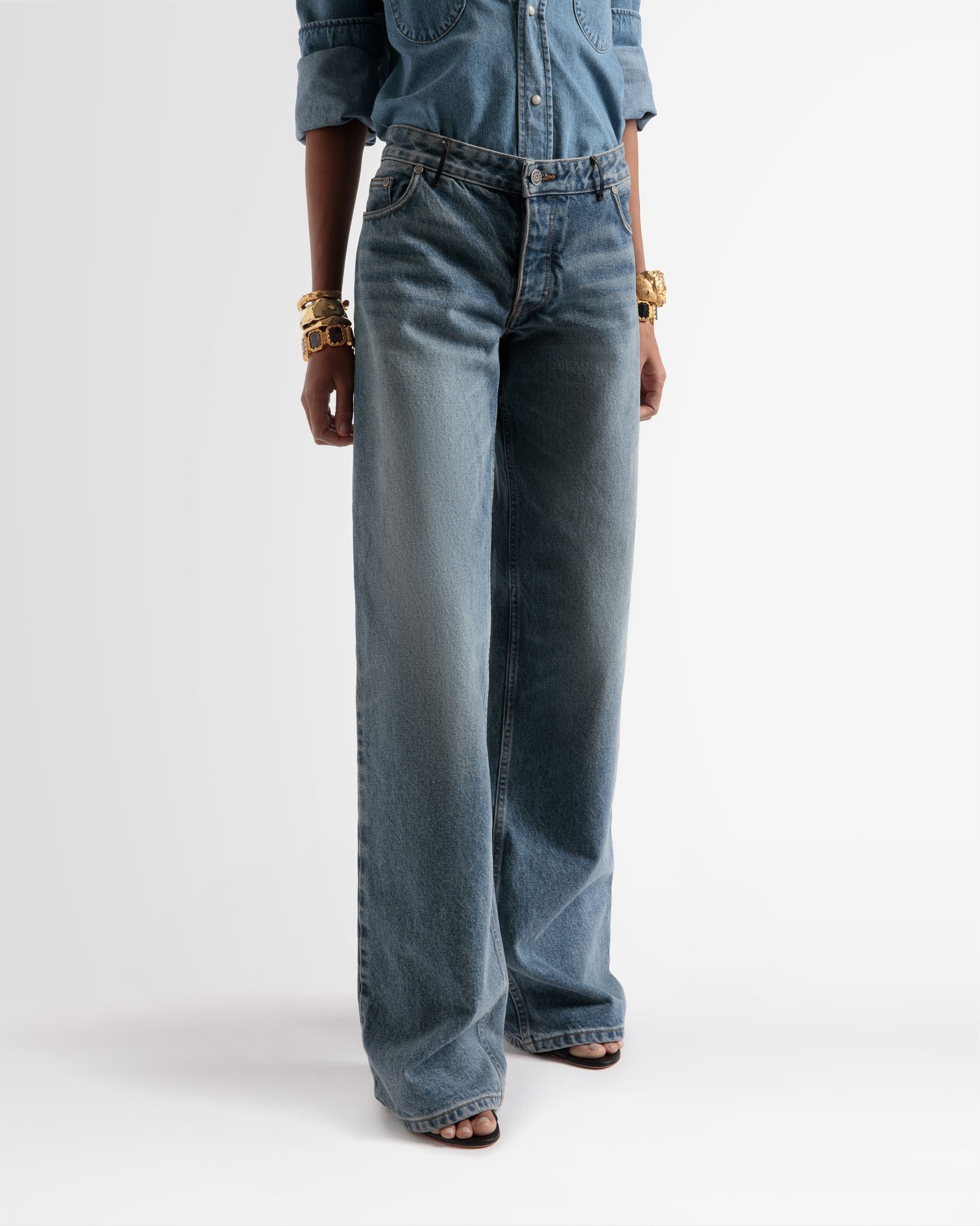 Pantalon Large En Denim - Femme - Bally - 02