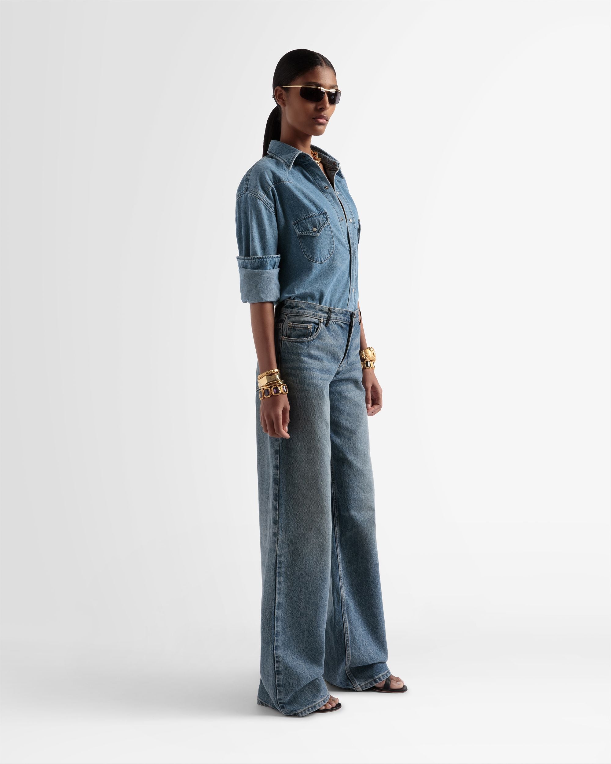Pantalon Large En Denim - Femme - Bally - 04