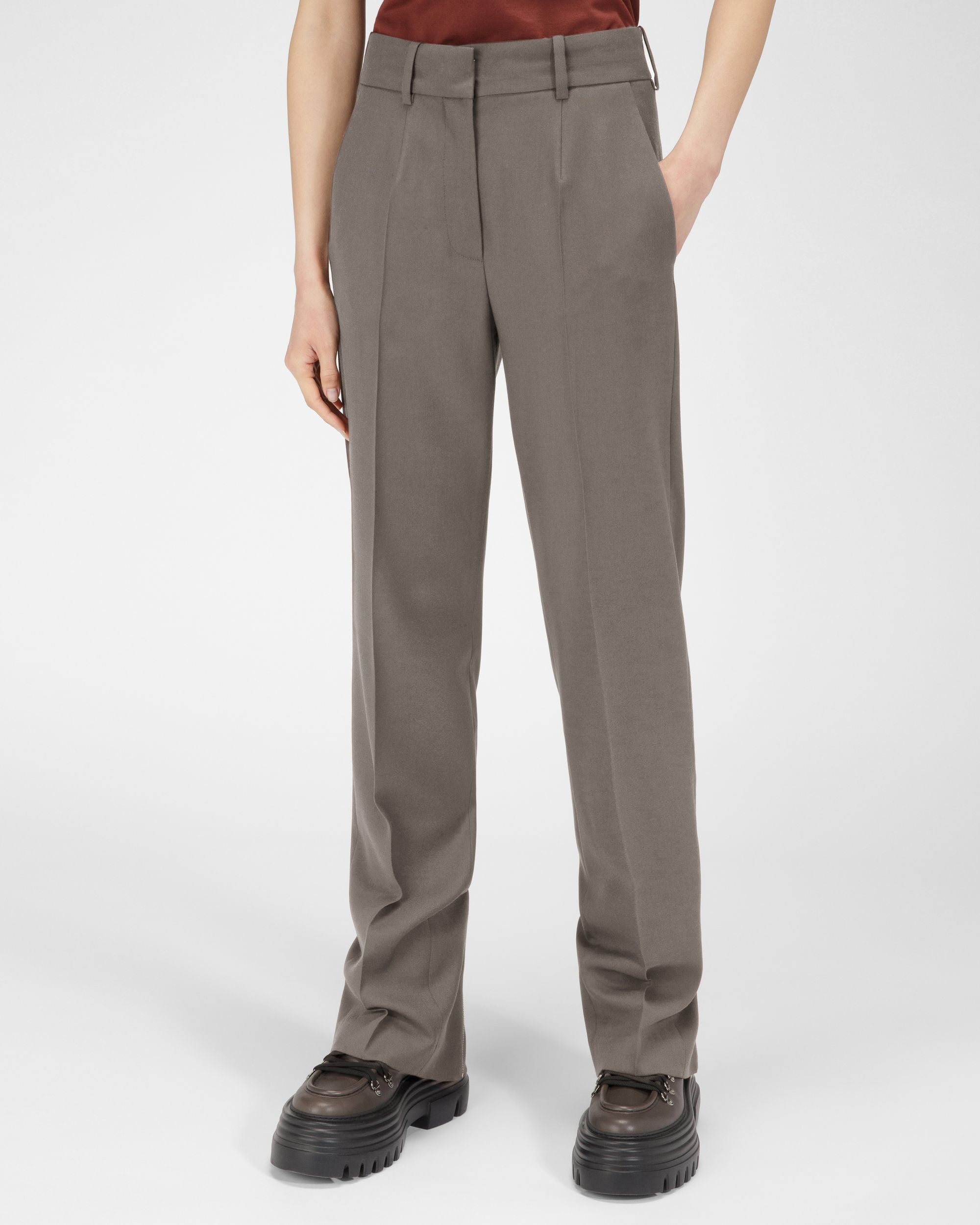 Pantalon En Laine Et Coton Gris - Femme - Bally - 01
