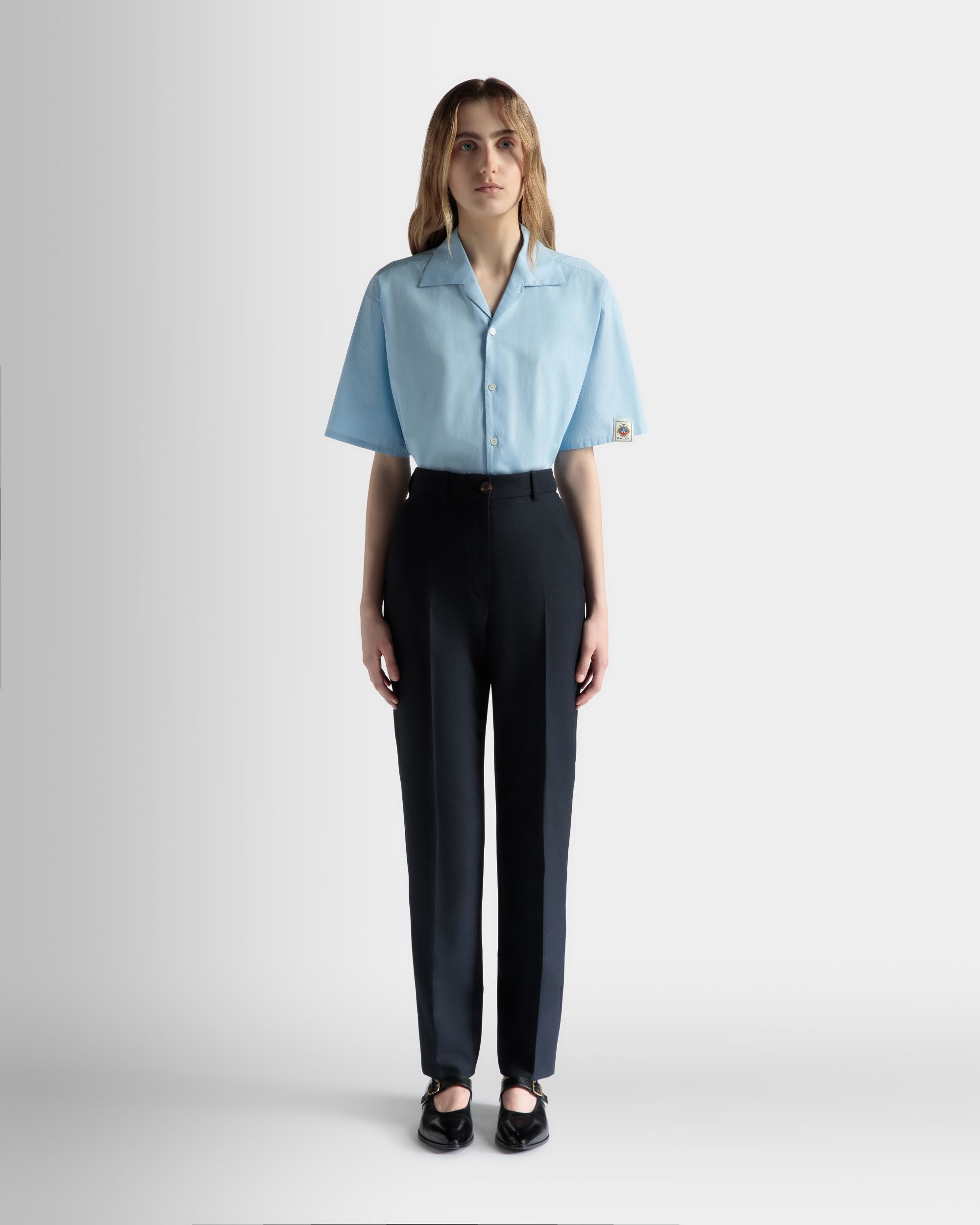 Pantalon Coupe Droite En Laine Mélangée Navy Blue - Femme - Bally - 02